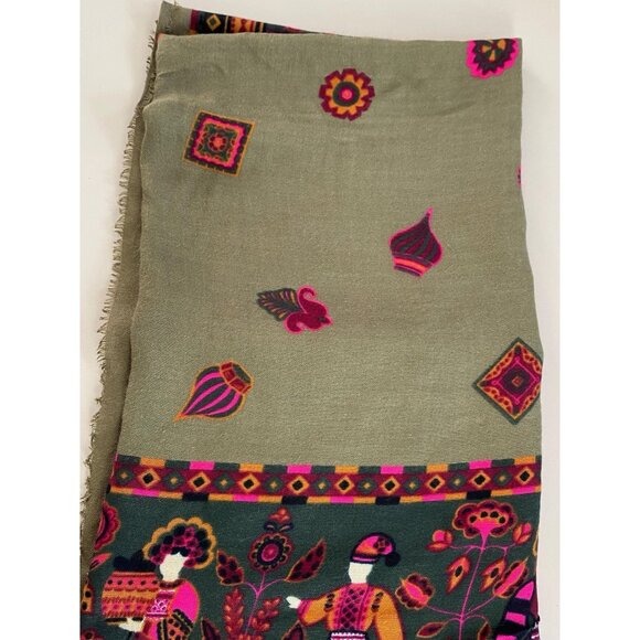 Vintage Cornelia James Rayon Scarf, Made in Italy, 44" x 42", Folk Art Print - Picture 6 of 9